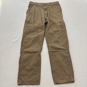Mens Carhartt Carpenter Pants Size 33x32 Brown Dungaree Canvas Distressed Paint